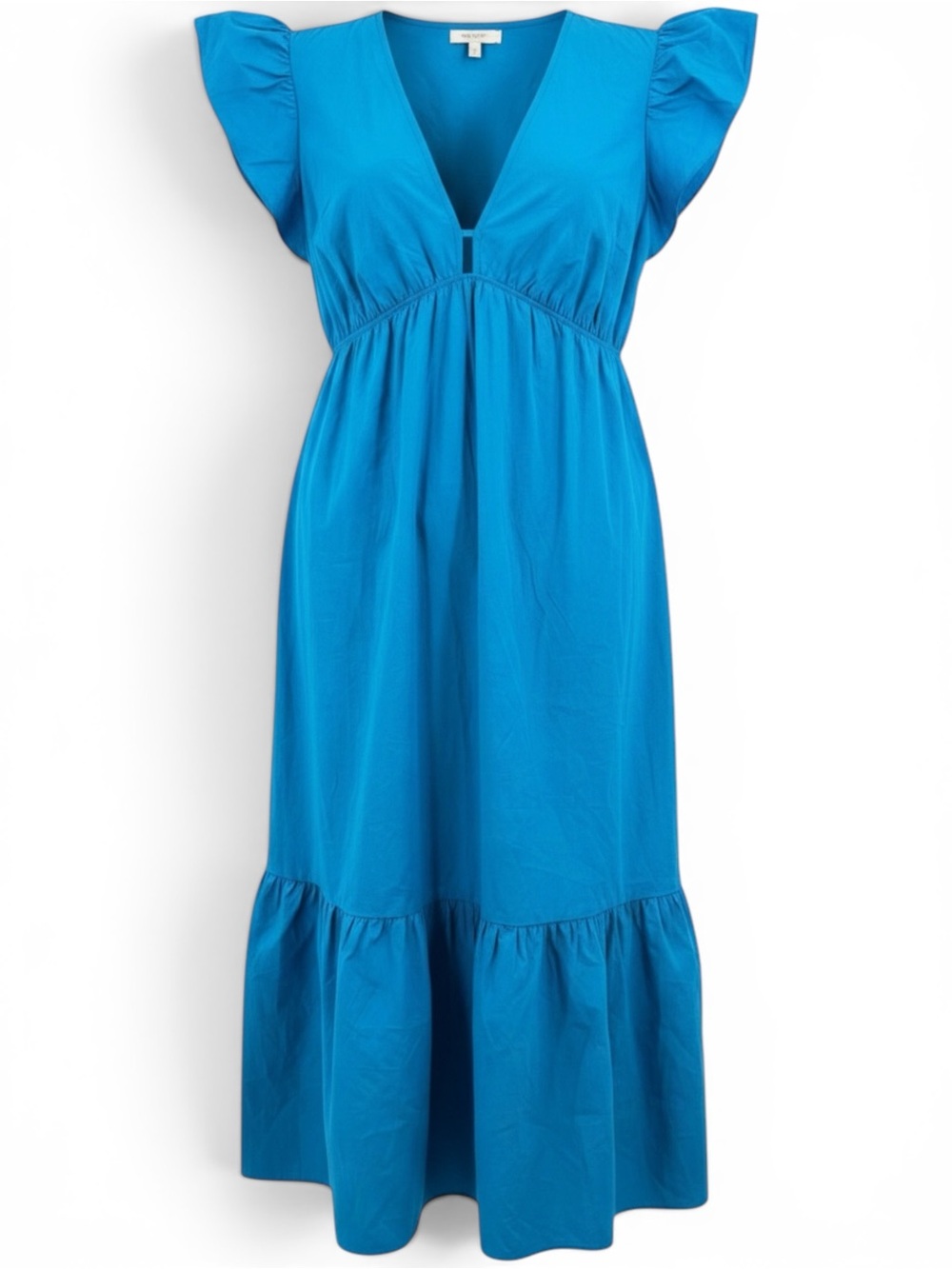 Rails Blue Cotton Tencel Flutter Sleeve Deep V Maxi Dress Cottagecore Resort XL